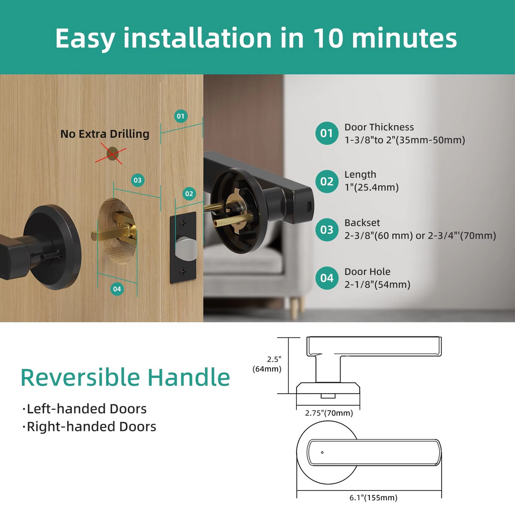 Keyless Entry Door Lock with Integrated Handle for Easy, Secure Access